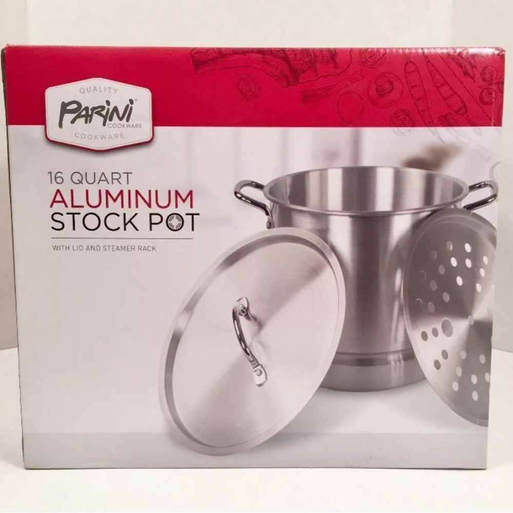 Parini Cookware 16 Qt. Aluminum Stock Pot with Lid & Steamer!